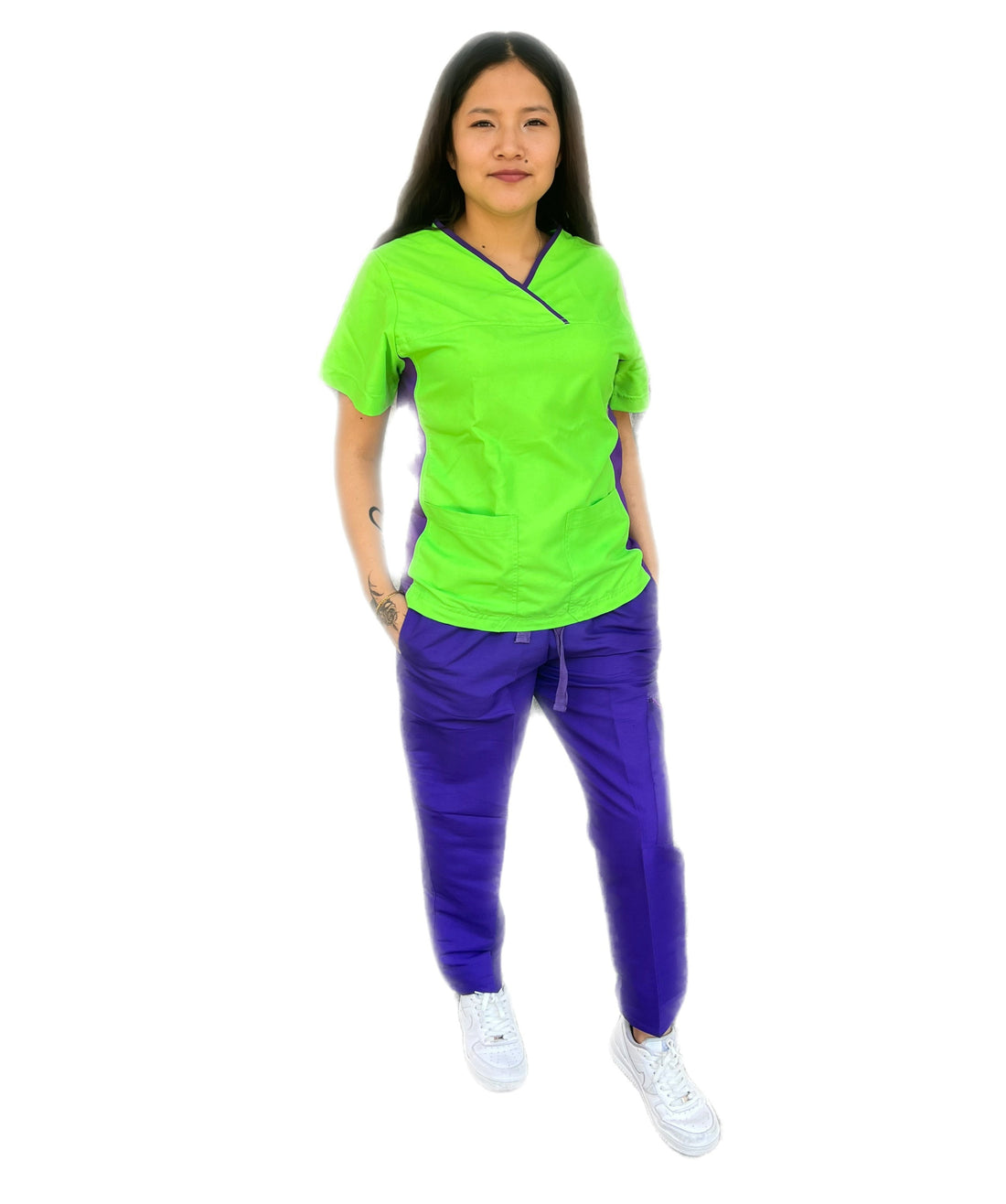 Pijama quirúrgica verde neón  spandex para Dama Cruzada Stanford repelente a liquidos